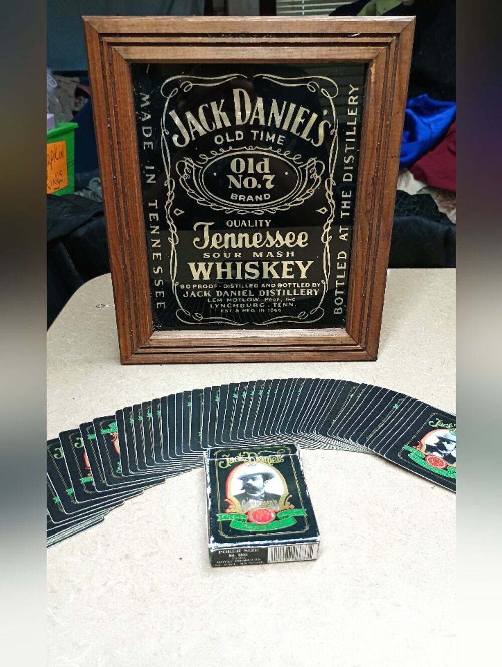 Jack Daniel's Tennessee Whiskey Framed Sign with Themed Playing Cards vintage